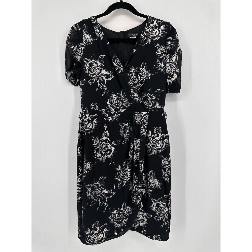 Venus Black Floral Print Dress Size 14 Lightweight